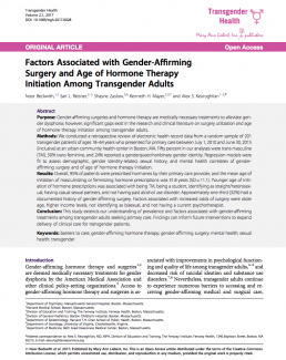 Factors Associated with Gender-AffirmingSurgery and Age of Hormone TherapyInitiation Among Transgender Adults