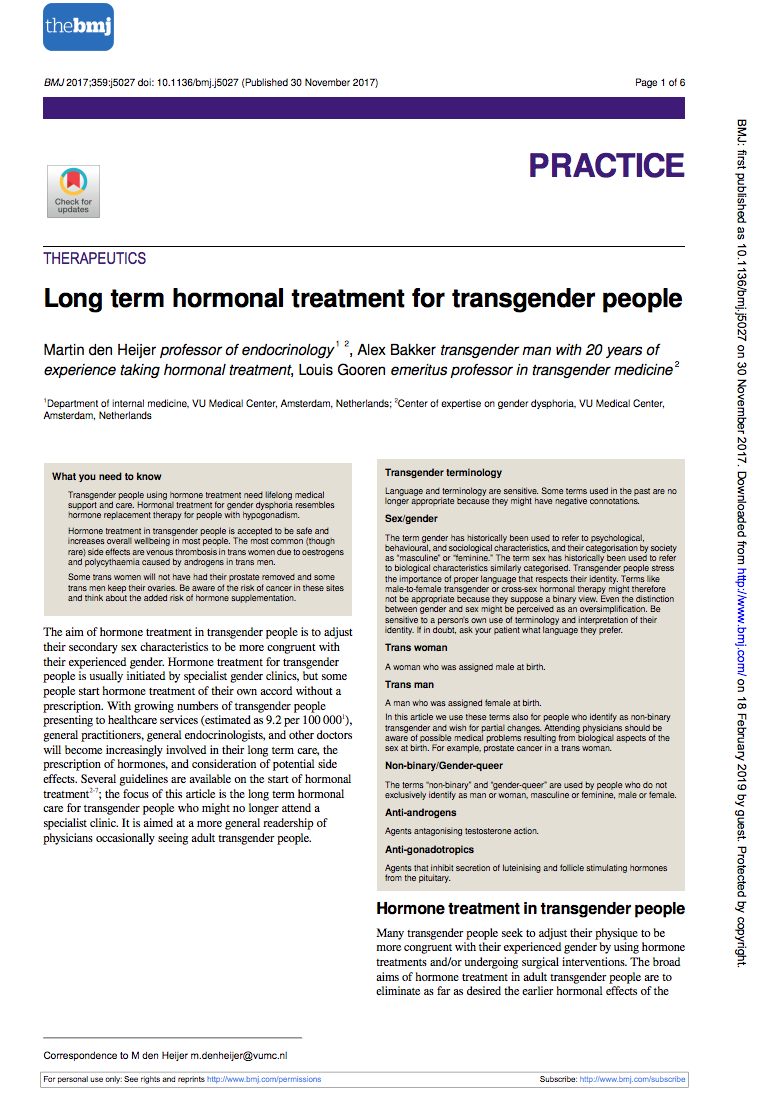 Long term hormonal treatment for transgender people