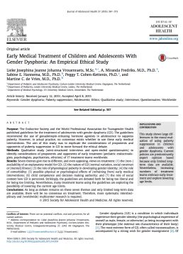 Early Medical Treatment of Children and Adolescents With Gender Dysphoria- An Empirical Ethical Study
