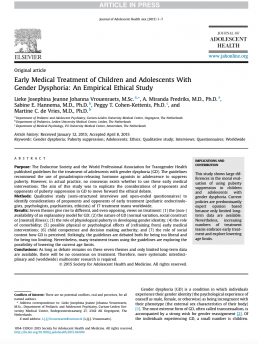 Early Medical Treatment of Children and Adolescents WithGender Dysphoria_ An Empirical Ethical Study