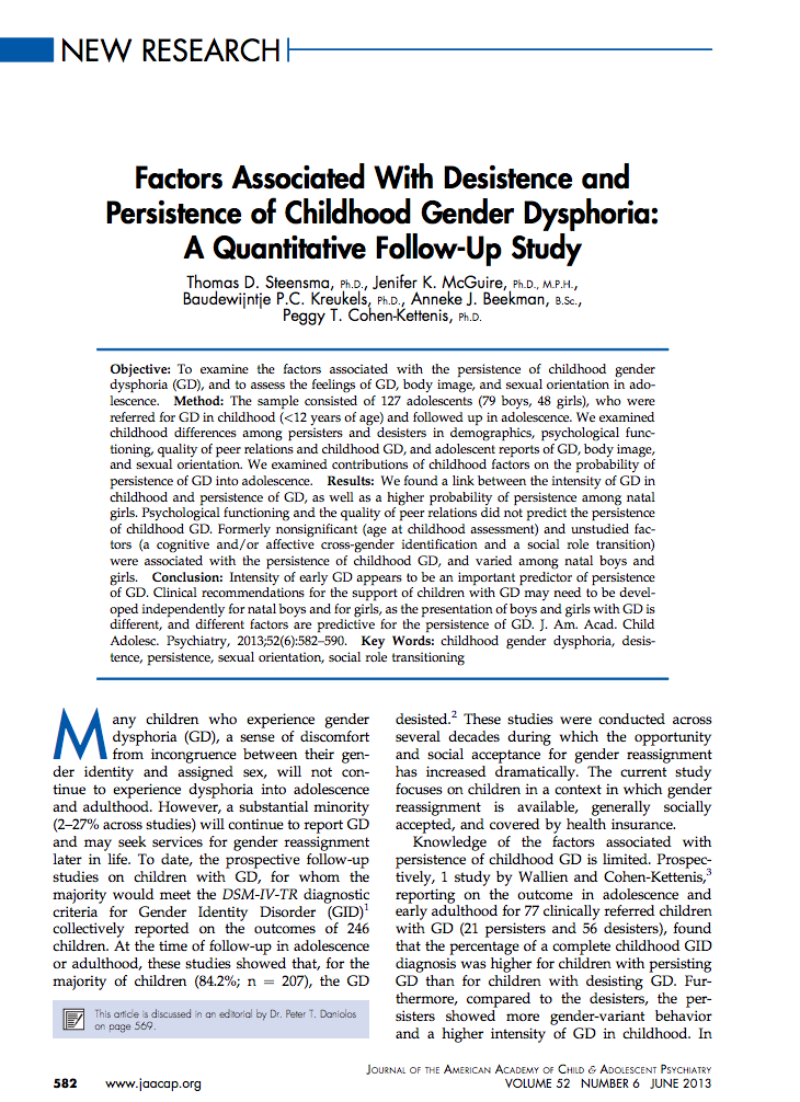 Factors Associated With Desistence andPersistence of Childhood Gender Dysphoria_A Quantitative Follow-Up Study