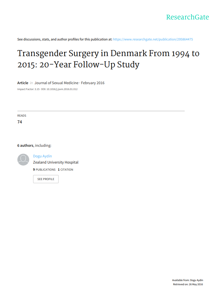 Transgender Surgery in Denmark From 1994 to 2015_ 20-Year Follow-Up Study kjønnsdysfori