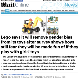 The Danish firm says it will work to remove gender bias from its toys after report