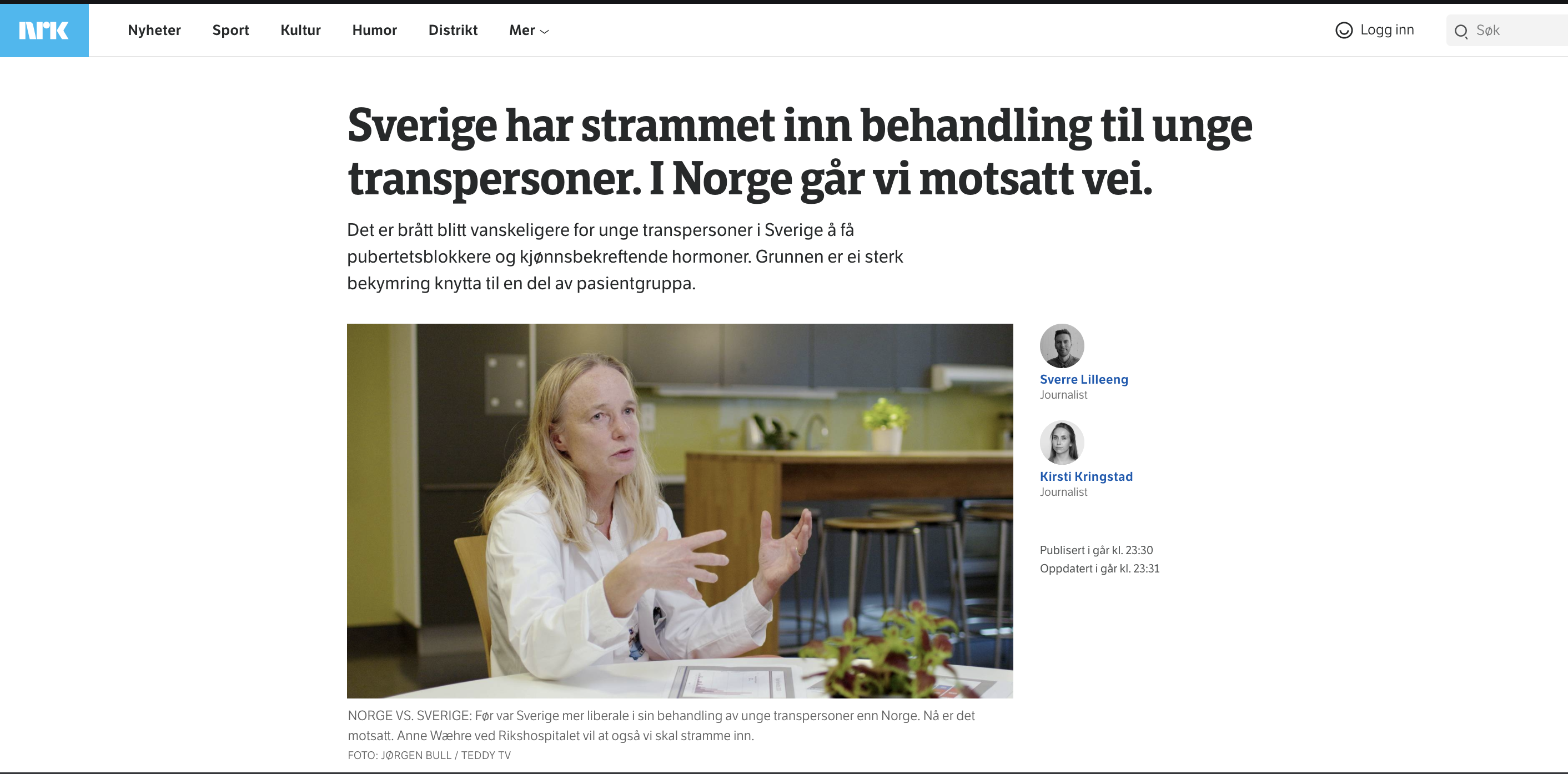 – Den nye svenske retningslinja innebærer ei radikal omlegging av tidligere praksis, sier Pål Surén.